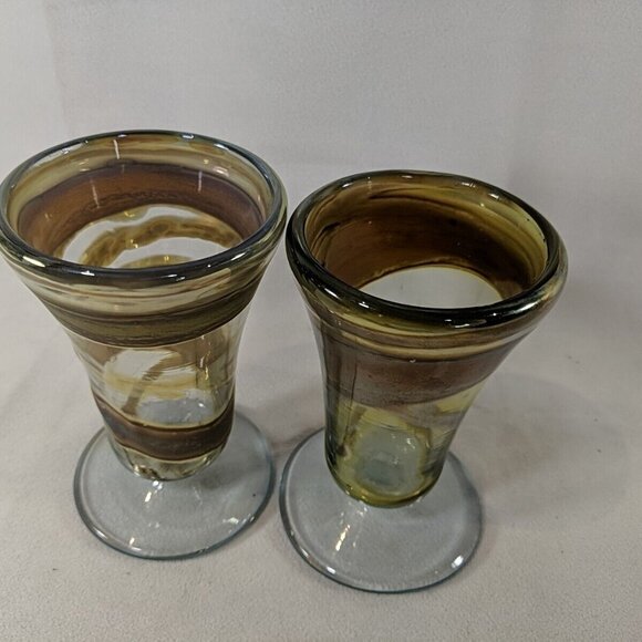 David Paterson 1995 2 Set Art Glass Pedestal Wine Goblets Blown Vintage Canadian - Picture 3 of 13